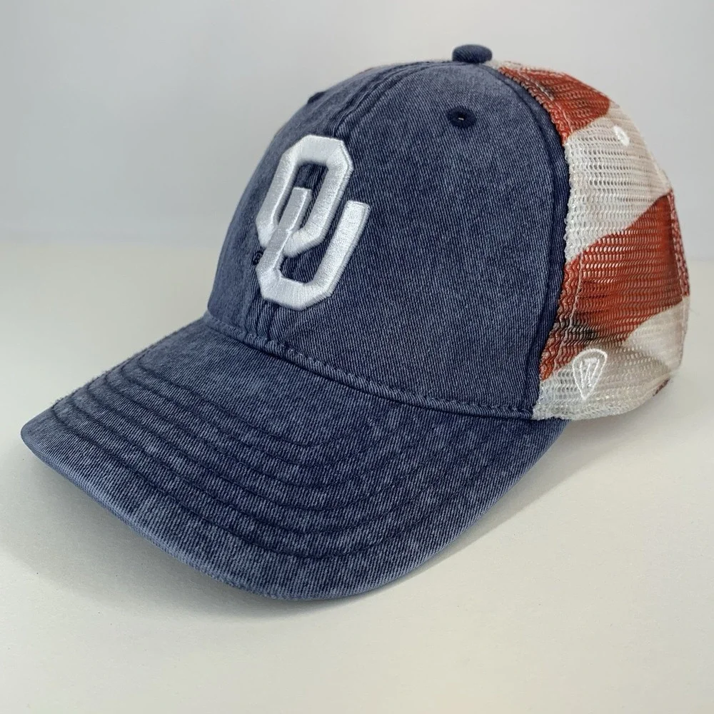 Oklahoma Sooners OU Hat Denim Flag Mesh Snapback Baseball Cap TOW STAIN